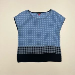 Vince Camuto Blue/Black Sleeveless Extended Shoulder Tile Print Blouse Womens XS